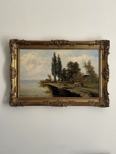 Antique oil painting - oil, huntsman
