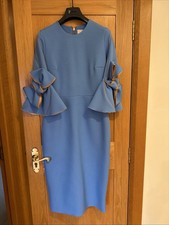 Rokasanda Stylish Never Used striking Blue  Midi Dress With Bows With Tan Detail
