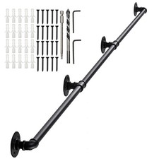 Handrail Stair Rail Grab Balustrade Metal Staircase Banister Black Set 100/300CM