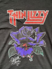 THIN LIZZY Black T-Shirt Black Rose Size M NEW