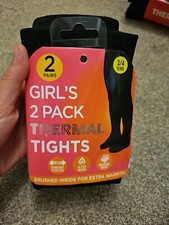 Girls Thermal Tights Brushed Inside 2 Pairs Pack for 3-4 Years Black