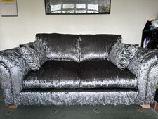 2 Seater Sofa In Crushed Velvet silver And Grey Stunning