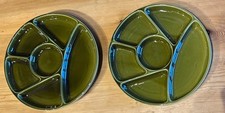 2 Vintage 70s Divided Serving / Fondue  Plates Olive Green Japan