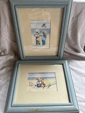 Faye Whittaker - Pair of Prints - Children on Beach at Seaside  - Framed