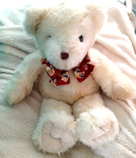 Vintage Larger Keel Simply Soft Collection Teddy Bear Soft Toy Red Bow Xmas