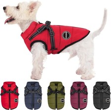 Dog Coat  With Harness Jacket Raincoat Winter Zip Fleece lining Warm Red Medium