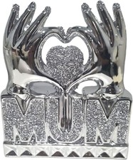 Mum Heart Hand Silver Crushed