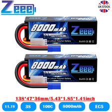 2x Zeee 3S Lipo Battery 8000mAh 11.1V 100C EC5 Hardcase for RC Car Boat Drone