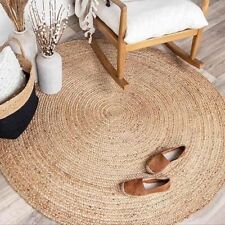 Rug Round Beige & Green Design 100%Natural Farmhouse Jute Hand Braided Area Rug