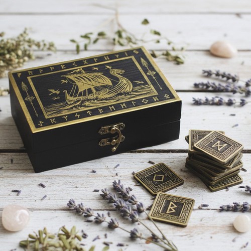 Boxed wooden rune pagan - wooden, gift