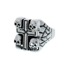 Mini Skulls & Cross Ring with Snake Skin Effect  - Alternative Gothic Jewellery