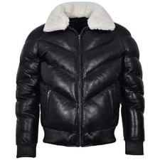 Leather V Bomber Puffer Winter