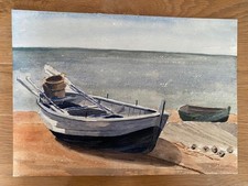 WATERCOLOUR BOAT SCENE ROW