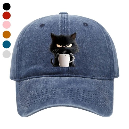 Embroidered cat baseball cap - embroidered,