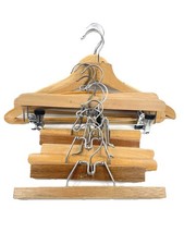 Vintage Wooden Trousers And Dress Hangers bundle Natural Assorted Sizes Mixed