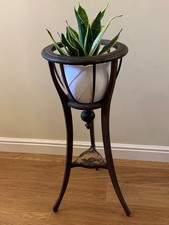 Antique Wooden Ribbed Jardiniere Plant Stand