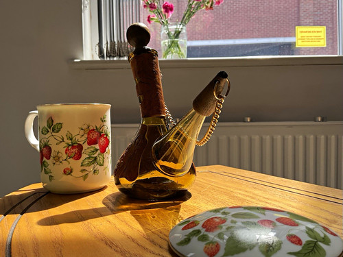 Amber glass leather decanter - amber, &