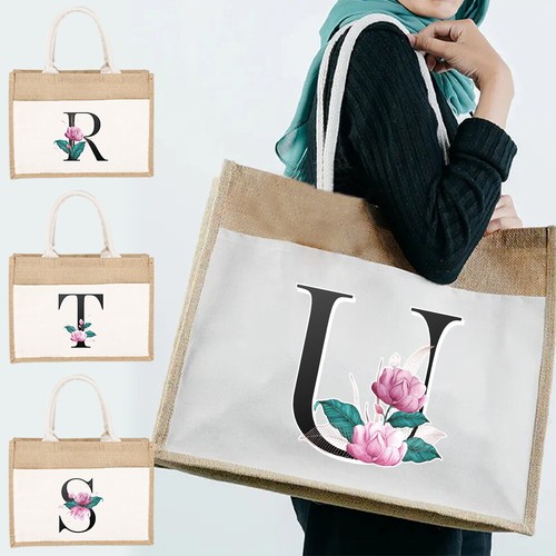 Letter canvas jute - letter, tote