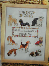 "The Love of Dogs" sampler cross stitch chart of different dog breeds