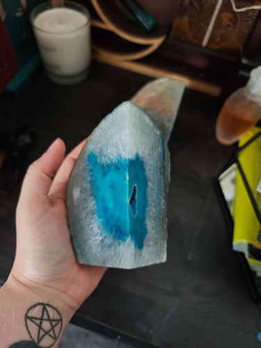 Dyed blue agate geode - agate, bookends