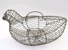 Vintage French Wire Egg Basket. Quail Batam Eggs Bird Shape Folding Handles 