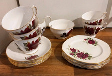 Vintage 1950s Royal Vale Red Rose Teaset for 5 Cups Saucers Milk Jug Sugar bowl