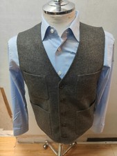 Gurteen Esquire Grey Collarless Pure Wool Charcoal Waistcoat Small