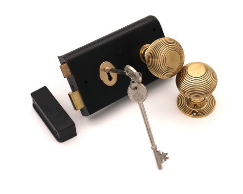 Victorian black door rim - rim, lock