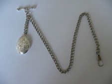 unusual single  albert silver plated pocket watch chain fob t bar locket  small