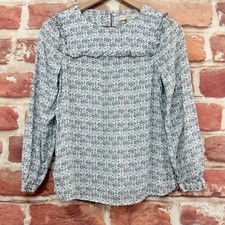 Ann Taylor Loft Top Womens XS Petite Blue Multicolor Floral Swiss Dot Shirt