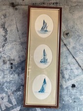 Joel Kirk Set of 3 Small Boat Prints Wooden Framed 16 x 50 cm