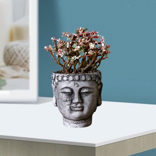 Cement buddha head flower pot - cement,