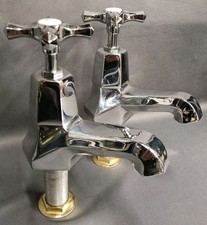 LARGE CHROME BATH TAPS ART DECO BATHROOM TAPS RECLAIMED, FULLY REFURBISHED TAPS