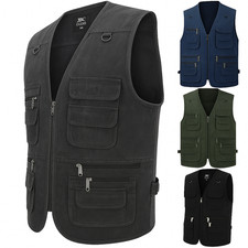 Men’s Multi Pocket Utility Gilet Zip Up Outdoor Workwear & Fishing Waistcoat