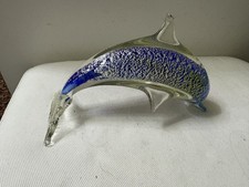 Murano Glass,DOLPHIN PAPERWEIGHT,DOLPHIN FIGURE,SILVER AVENTURINE