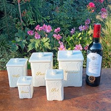 Lovely Set of 5 Pretty Vintage French Ceramic Kitchen Storage Jars/Cannisters
