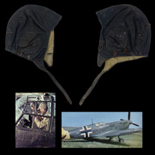 German WWII Luftwaffe Pilot Captured Leather and Wool Flying Helmet
