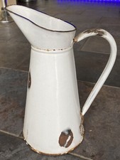 Large vintage antique shabby chic blue white enamel jug pitcher vase