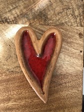 Handmade Red Heart Clay Ornament Christmas Wall Art Dimensions: 10 x 6cm