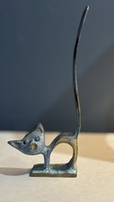 Modernist Quirky Walter Bosse Style Patinated Metal Long Tail Cat Ring Holder