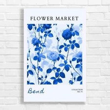 Vibrant Floral Flower Market Collection Blue Canvas Print Large Picture Wall Art