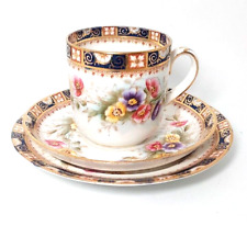Antique William Lowe Longton China Coffee Cup, Saucer & Side Plate Trio.