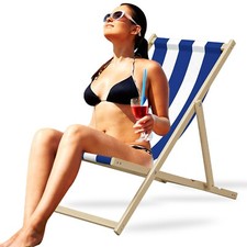 Wooden Deck Beach Folding Chair Lounger Sunbed Garden Seaside Beach Chairs Seat