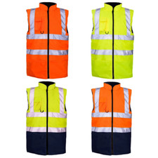 HI VIS BODYWARMER PADDED FLEECE REVERSIBLE WATERPROOF WORKWEAR GILET WAISTCOAT