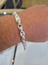 Sterling Silver/925 Brand New " STAR N BARS & TULIP" bracelet  9 Inch 25.25...