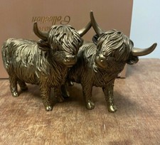 Reflections Twin Bronze Colour Highland Cow Statue Ornament Figurine by Leonardo