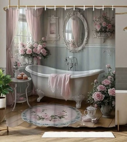 Vintage floral shower - shower, curtain