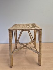 Vintage Cane Bamboo Stool Side Table Plant Stand Boho Tiki 1970s 1980s Retro