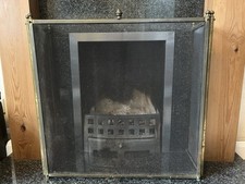 Vintage Brass & Steel Mesh Fire Screen Spark Guard Cover Front Folding 3 Panel