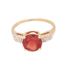 9Ct Yellow Gold Tarocco Red Andesine Solitaire &Diamond Accents Ring (Size L1/2)